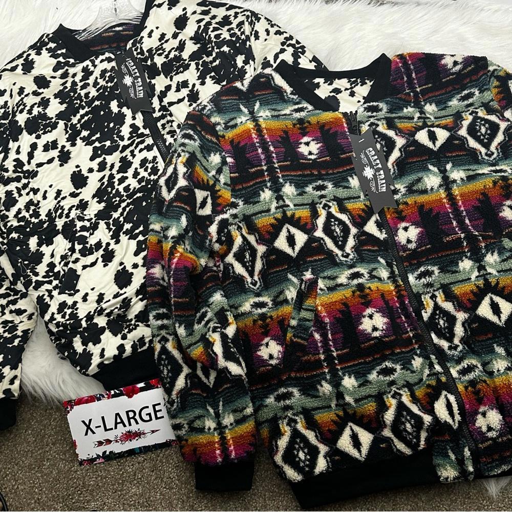 Crazy Train XL Reversable Fleece Jacket - Aztec & Cow Print